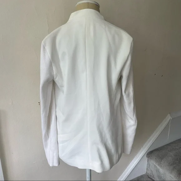 Vince White Ivory Asymmetrical Ribbed Sleeve Draped Drape Jacket Sz 4 V28729072 - Picture 6 of 12